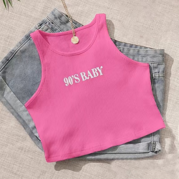 None Tops - 90’s Baby • Crop Tank Top • Hot Pink • Size L (8-10)